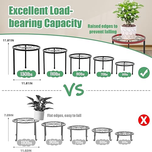 Miniatura 5 de Paquete de 5 soportes de metal decentes para plantas, soportes resistentes para macetas para múltiples plantas, estante de hierro antioxidante,