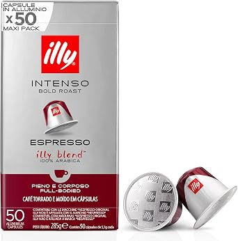 illy Intenso Coffee Capsules | 50 Aluminium Coffee Pods Compatible with Nespresso Original Machines | 100% Arabica Dark Roast Intensity 7/9 | Made in Italy