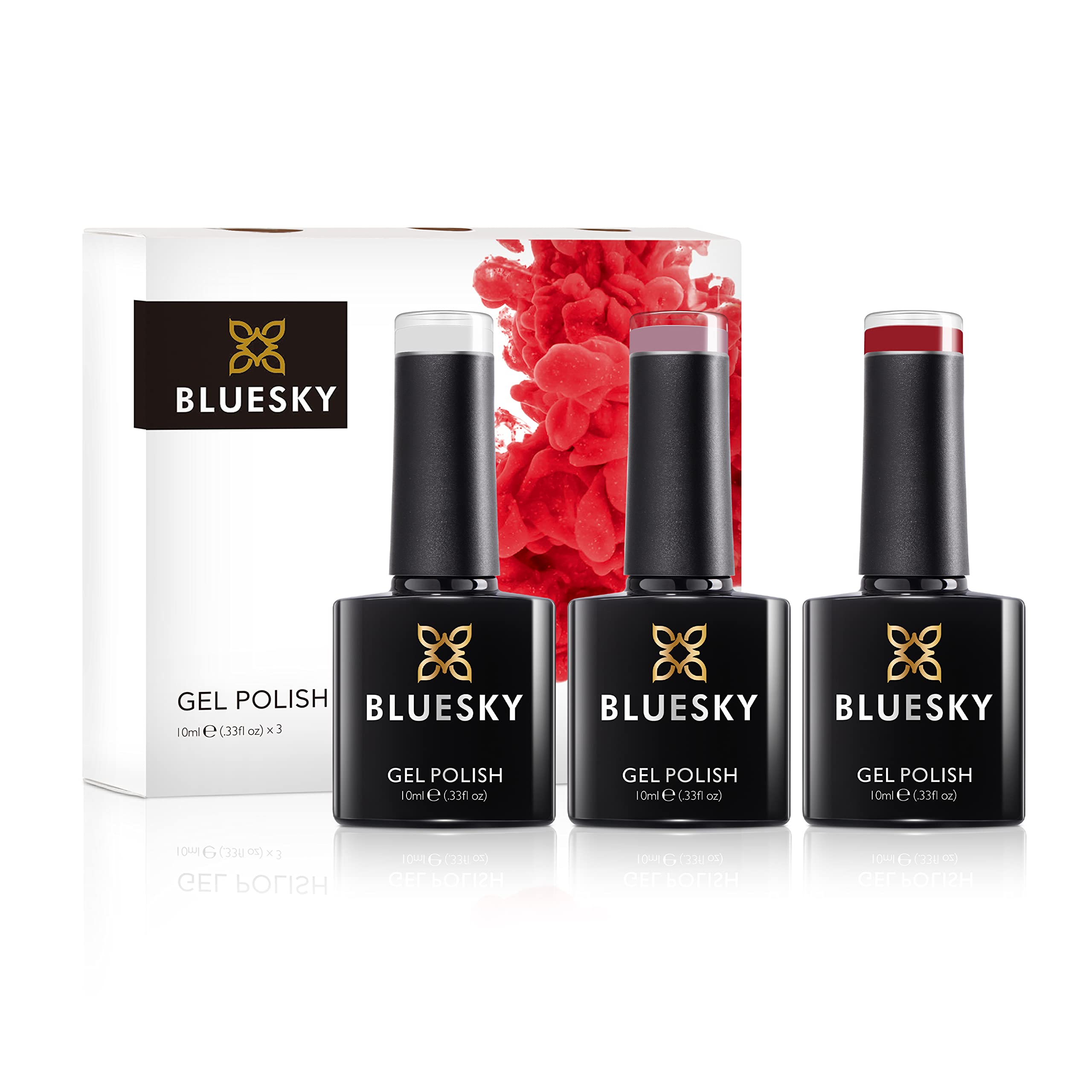 BLUESKY Mini UV Gel Travel Set mit LED-Lampe, Reinigungstüchern, Nagelfeile und -buffer, Überlack, Unterlack und den 3 Farben (BLUESKY Mini Starter Set)