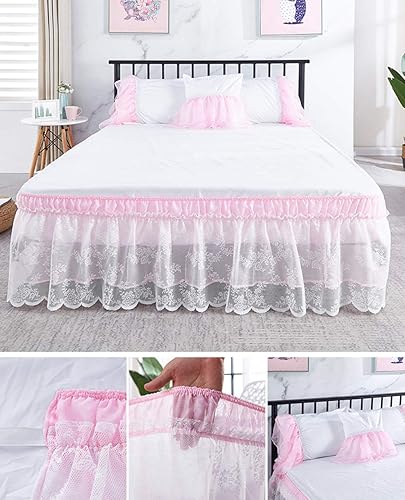 Miniatura 8 de Falda de cama de encaje envolvente Falda de cama con volantes Cubierta de polvo Funda de cama con volantes