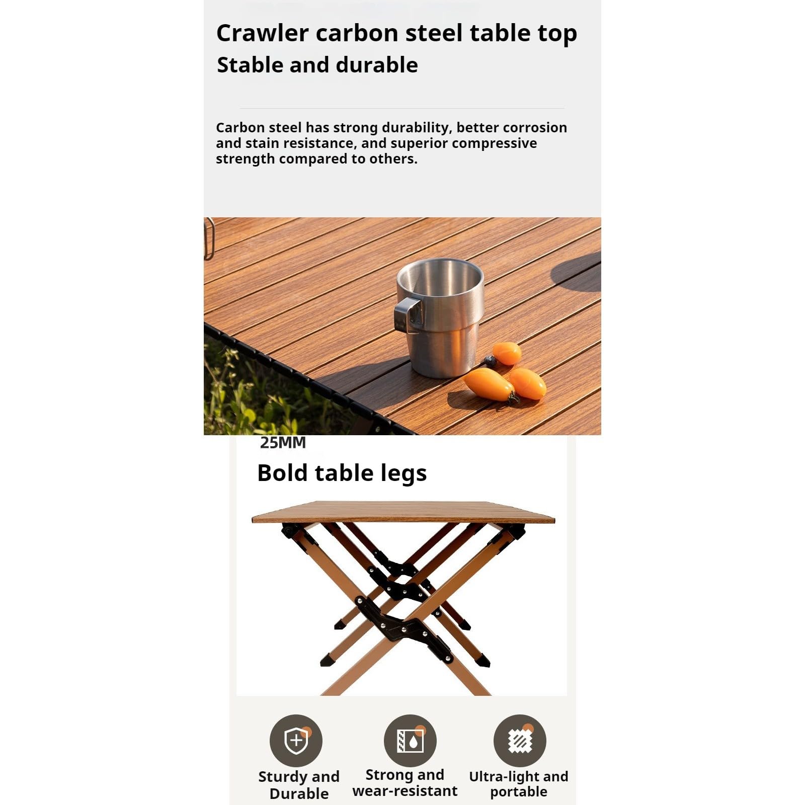 Tavolo da campeggio pieghevole,tavolo basso in alluminio leggero e arrotolabile,tavolo da picnic portatile con borsa per il trasporto per esterni,spiaggia,picnic,cortile,barbecue e feste Beech,115cm