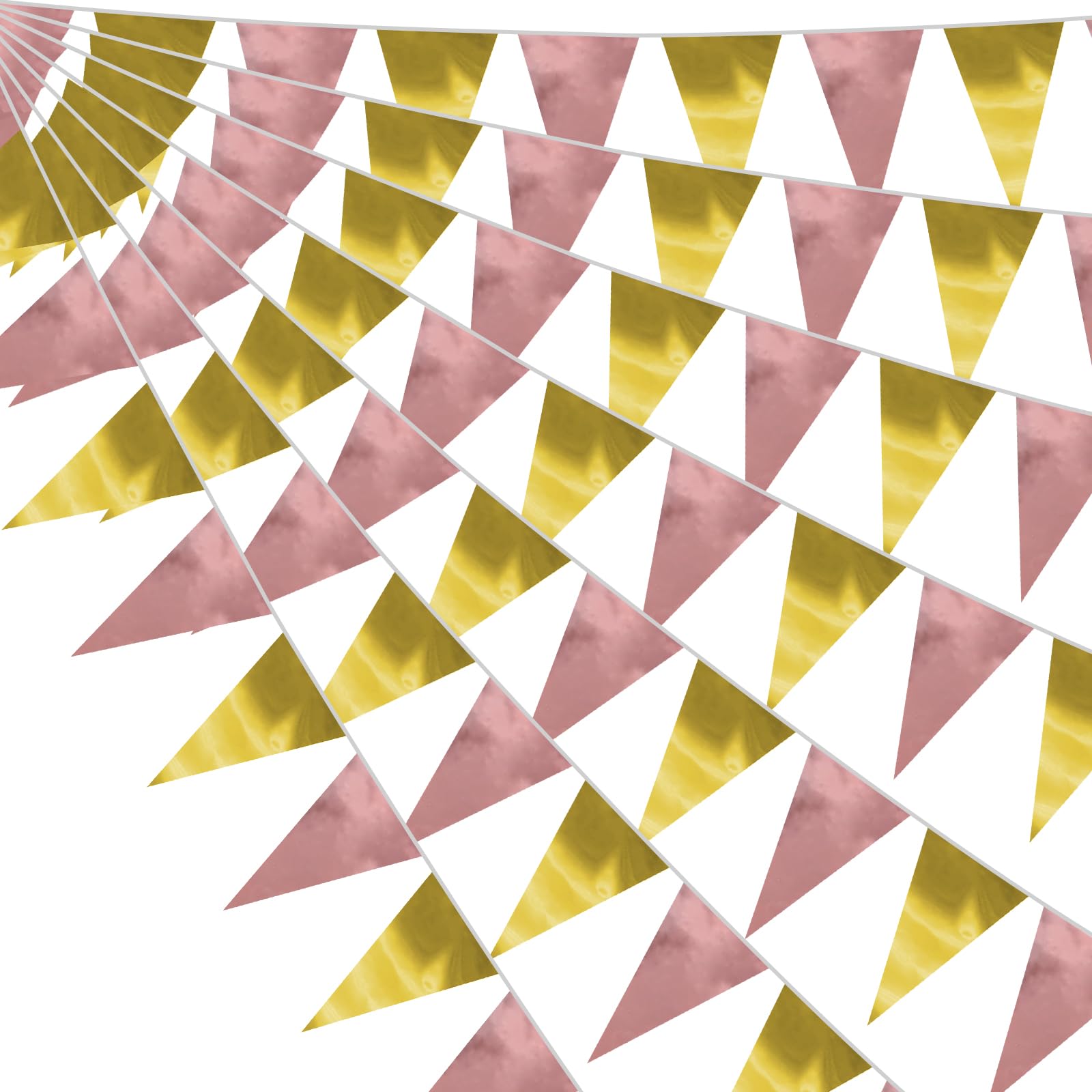 65FT Matte Rosegold LightGold Triangle Pennant Banner Flag Metallic Fabric Bunting Garland for Christmas Graduation Wedding Anniversary Bachelorette Birthday Bridal Shower Valentines Party Supplies