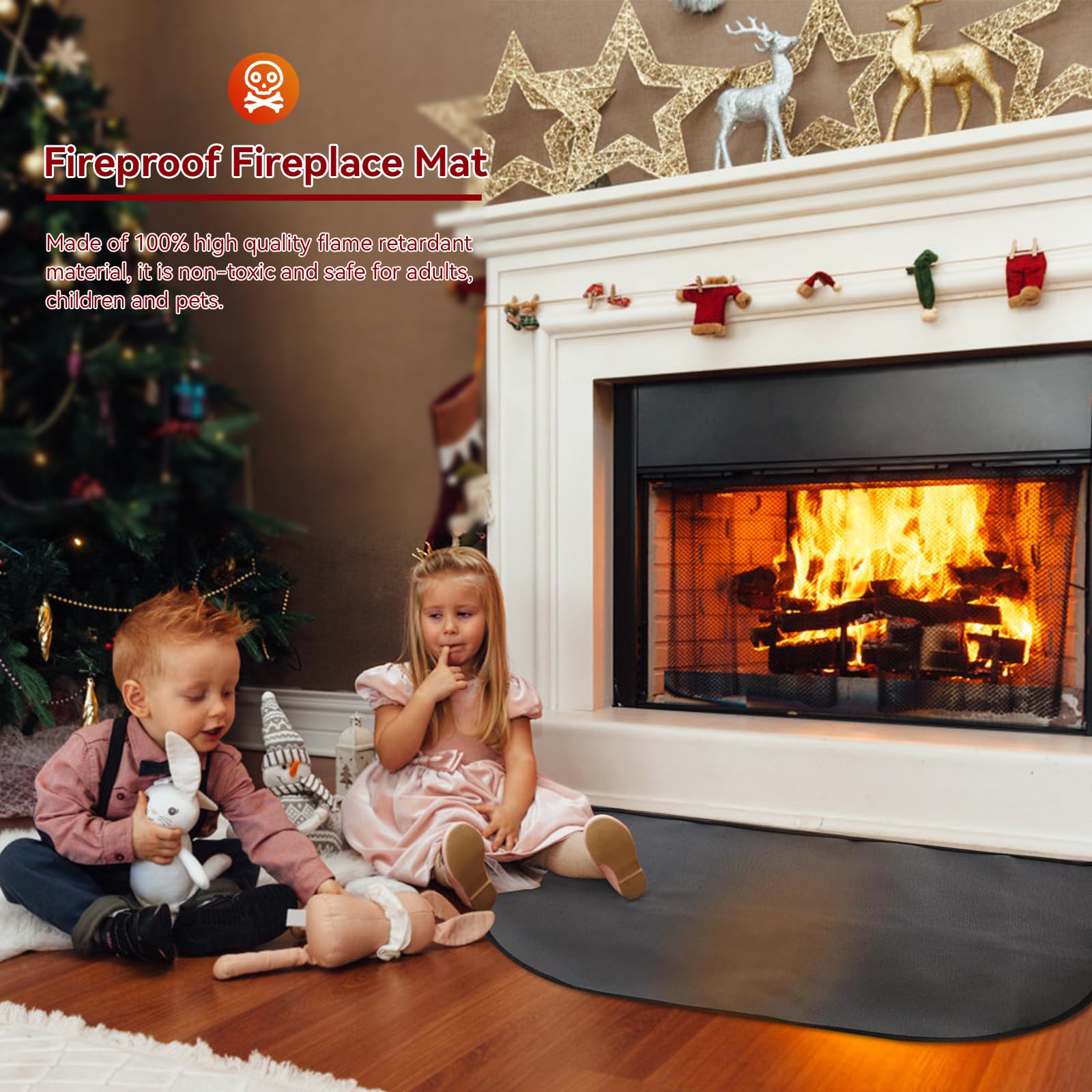 Alfombra Ignífuga para Chimenea, 102 * 50CM Tapete Ignífugo para Chimenea, Alfombrilla Ignífuga para Proteger el Suelo de Chispas, Alfombra ignífuga Multicapa, para Estufas Leña
