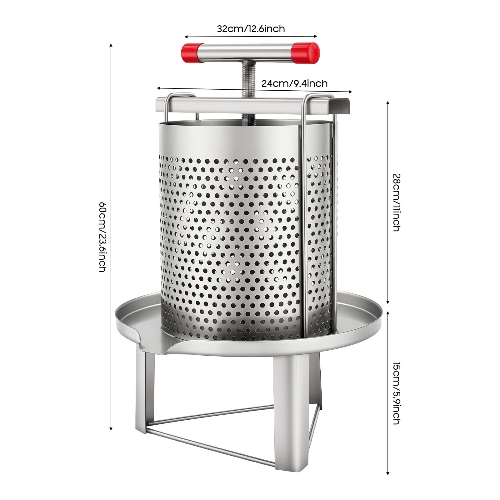Prensa de frutas de acero inoxidable de 10 L, prensa de miel, acero inoxidable, manual del hogar, prensa de miel, prensa de cera, herramienta de apicultura con filtro