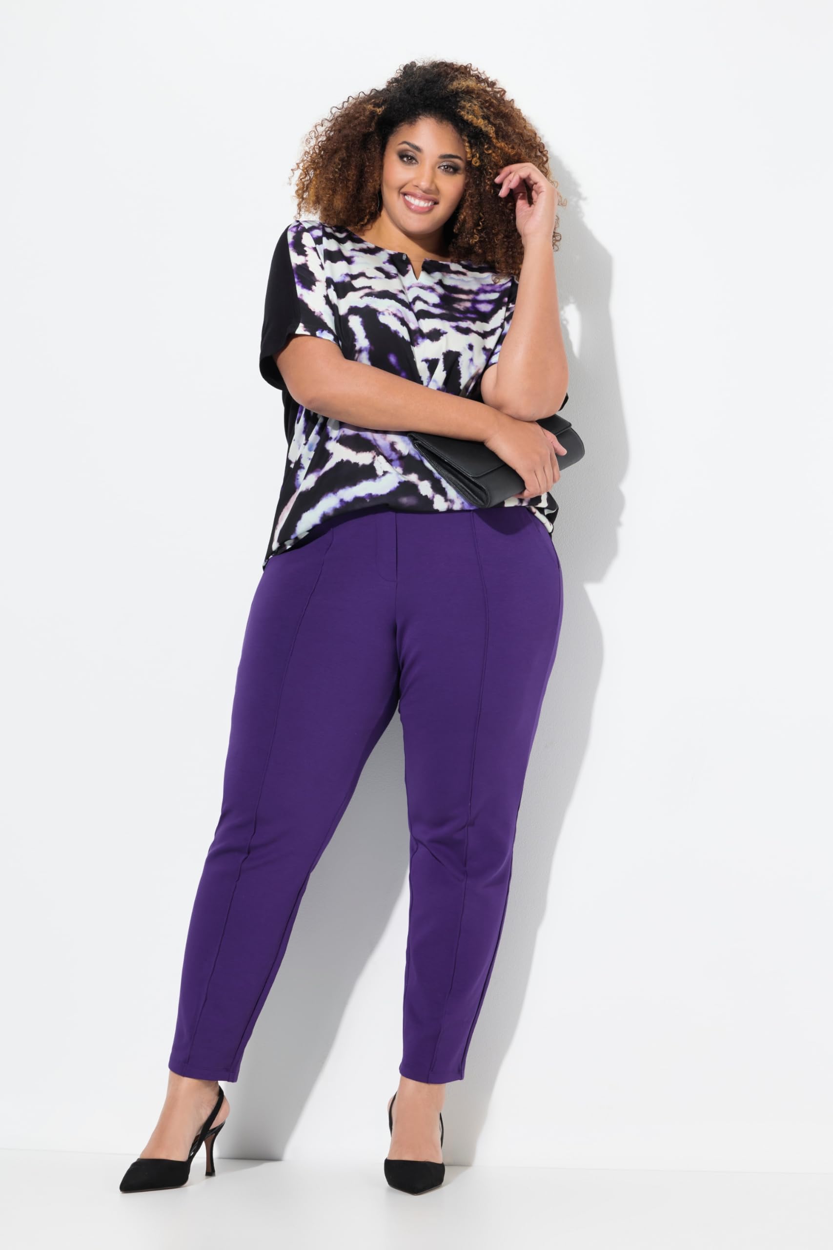 Ulla Popken Camiseta Tipo Blusa, patrón Batik, Cuello de túnica, Media Manga 833627