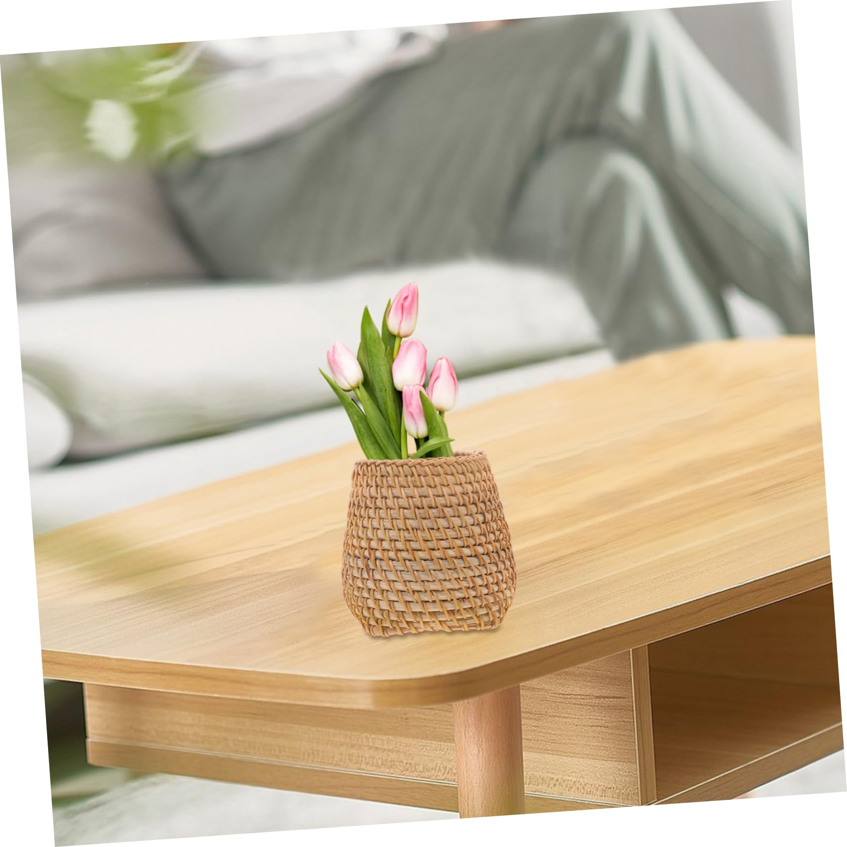 Lurrose 5piezas Organizador De Escritorio De Ratan Soporte Multi-funcional Para Lápices y Cosméticos Recipiente Para Oficina y Hogar Para Almacenar Utensilios y Maquillaje