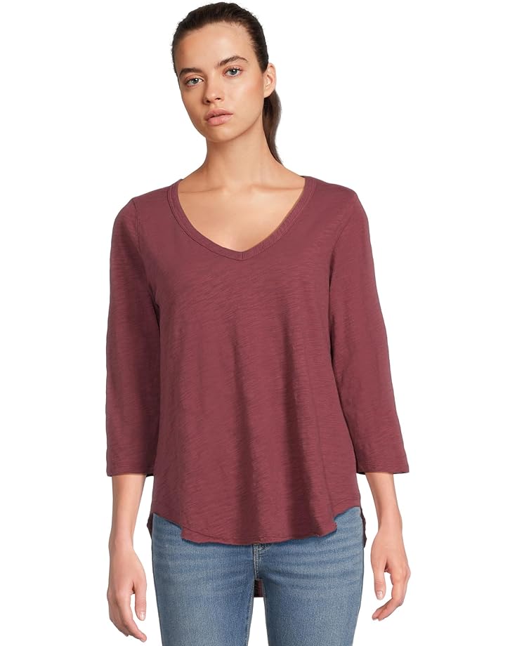 Mod-o-doc 3/4 Sleeve V-Neck Tee with Curved Hem - Main View