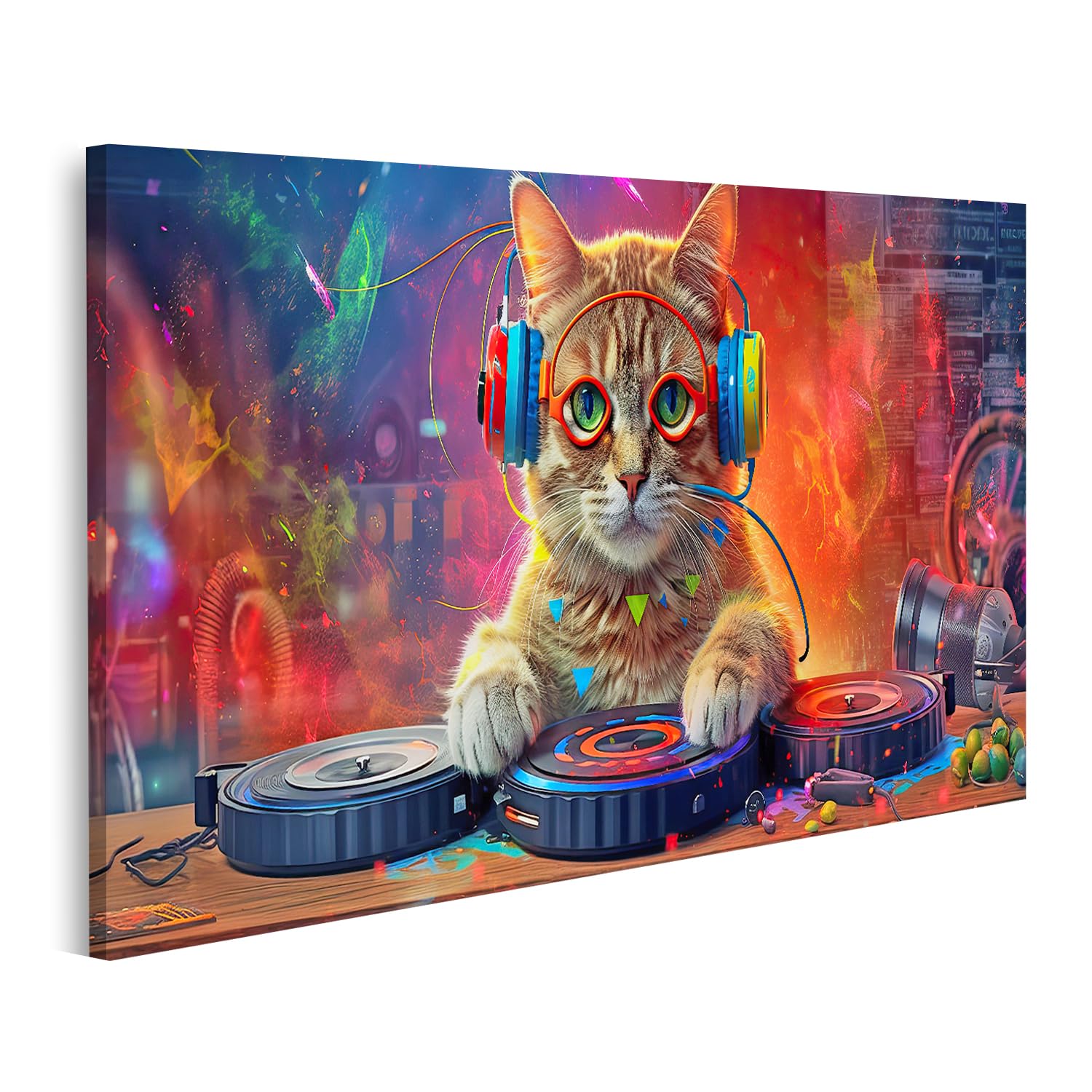 Tableau chat DJ amusant pour créer une ambiance festive en chambre