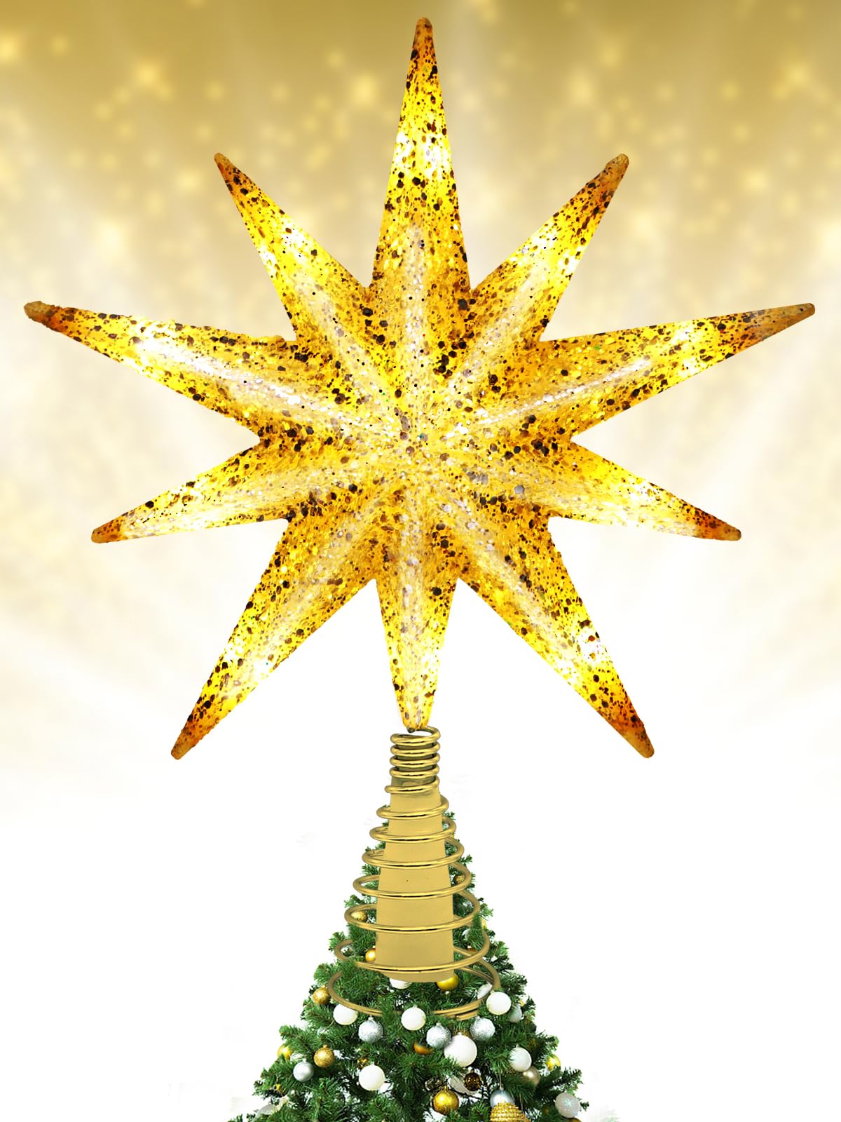 Christmas Tree Topper Star Lighted with Builtin LED and Timer 12.2