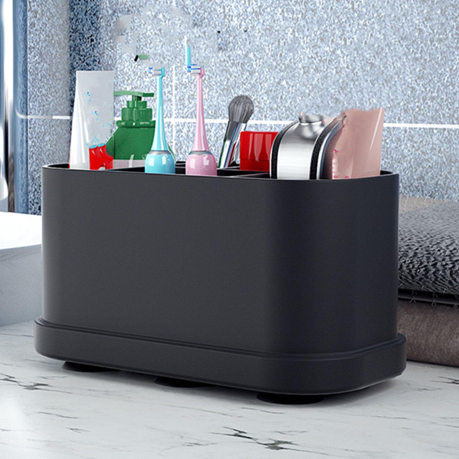 Wakects Portaspazzolino in Silicone per Dentifricio, Supporto per Spazzolino in Silicone a 5 Slot con Fori di Drenaggio, Organizer da Appoggio per Bagno con Aspirazione a Parete per Spazzolini da