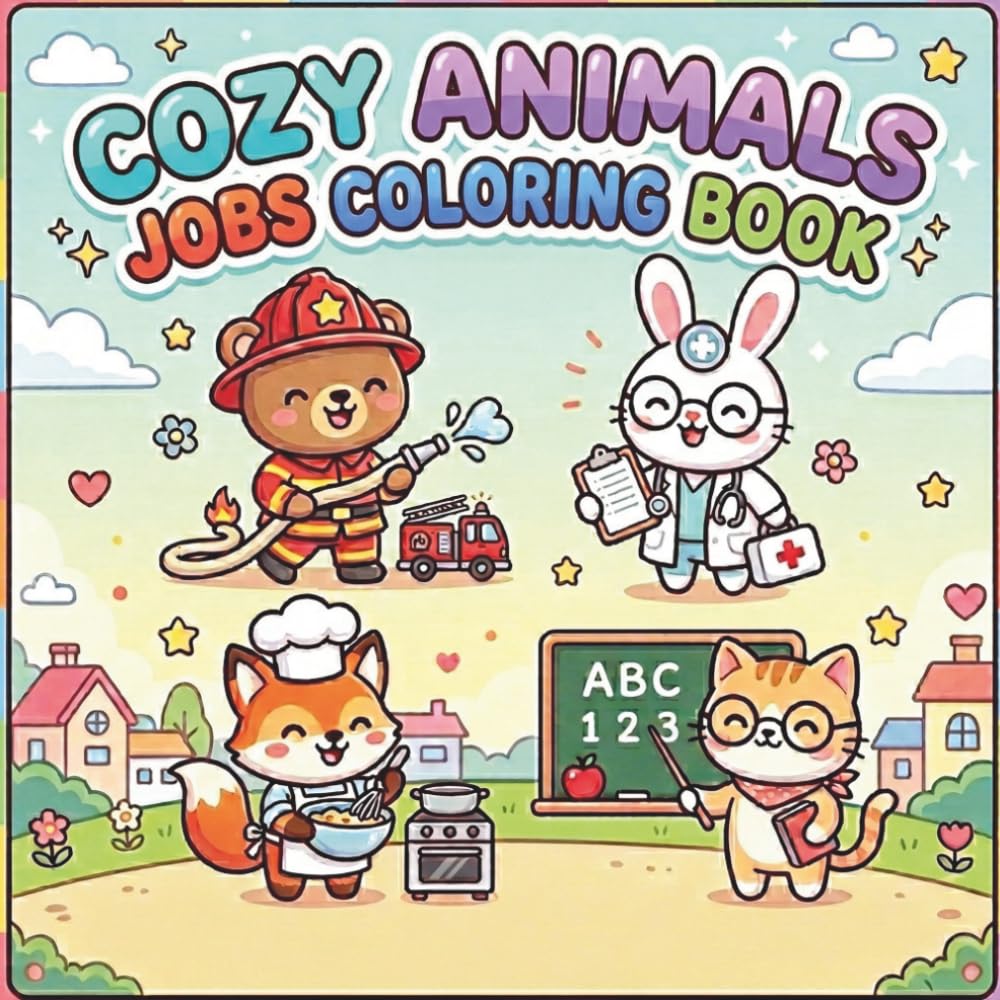 Cozy Animals Jobs Coloring Book: Cute Animal Career Coloring Pages with Easy Bold Lines – Fun Community Helpers, Farmers, Chefs, Doctors, and More for Kids Ages 4–10