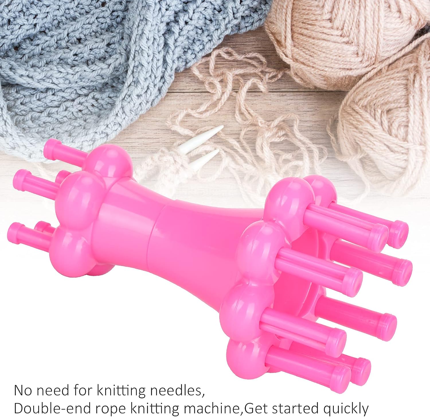Kuuleyn DIY Weaving Tool Hook Crochet,Knit Spool Weaving Loom,Flower Arranger Spool Loom Knitter Knitting Rope Hook Wool Rope Knitting Tool Pink Icord Knitting Machine Weaving Tool