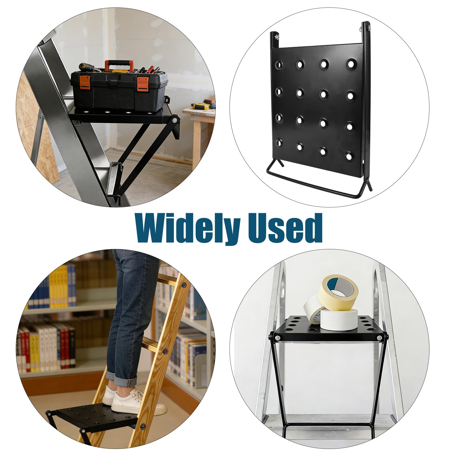 Plateforme d'Échelle Pliable, Capacité de 136kg Plateau de Travail Stable et Antidérapant Plateforme en Métal pour Peintres Outils et Bricolage (Noir)