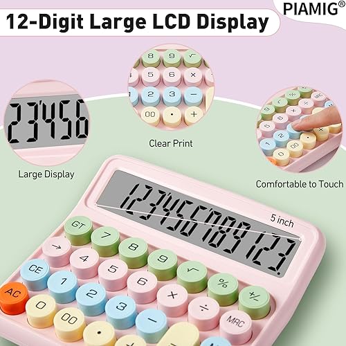 Miniatura 2 de Calculadora mecánica con pantalla LCD grande, botón grande de 12 dígitos, fácil de usar, calculadora de escritorio de apagado automático para el