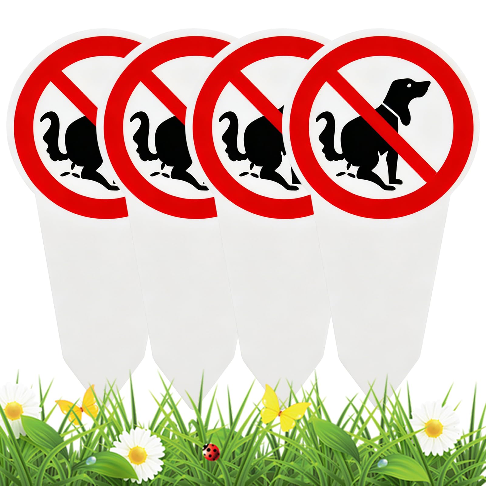4 paneles de excrementos caninos prohibidos, señalización de PVC para jardín, césped, parque, impreso a doble cara, resistente a las inclemencias del tiempo, con estaca de fijación