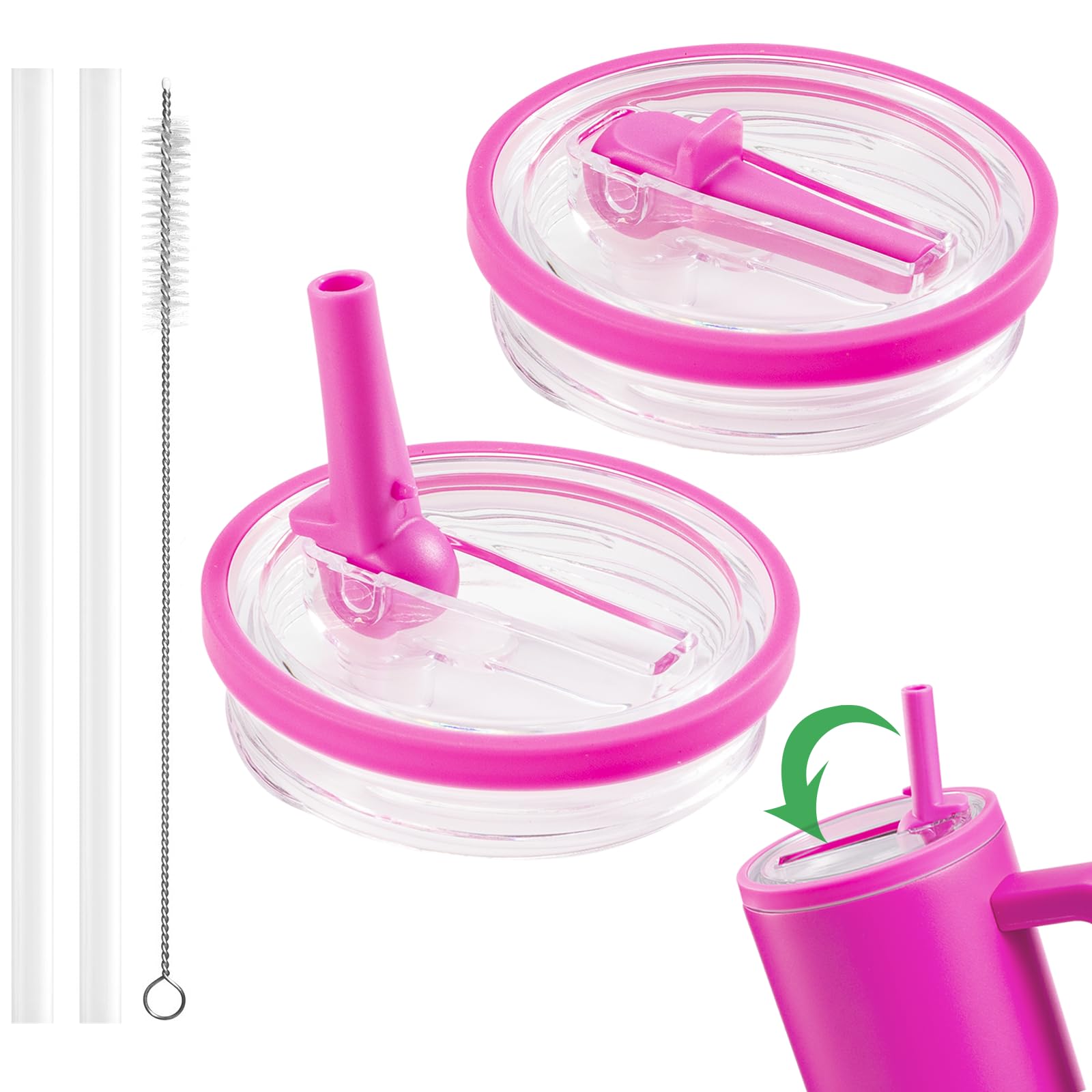 2 Tapas De Repuesto Para Stanley 40 Oz - Juego Con 2 Pajitas, 100% A Prueba De Fugas Y Polvo, Compatible Con Vaso De 1.18L