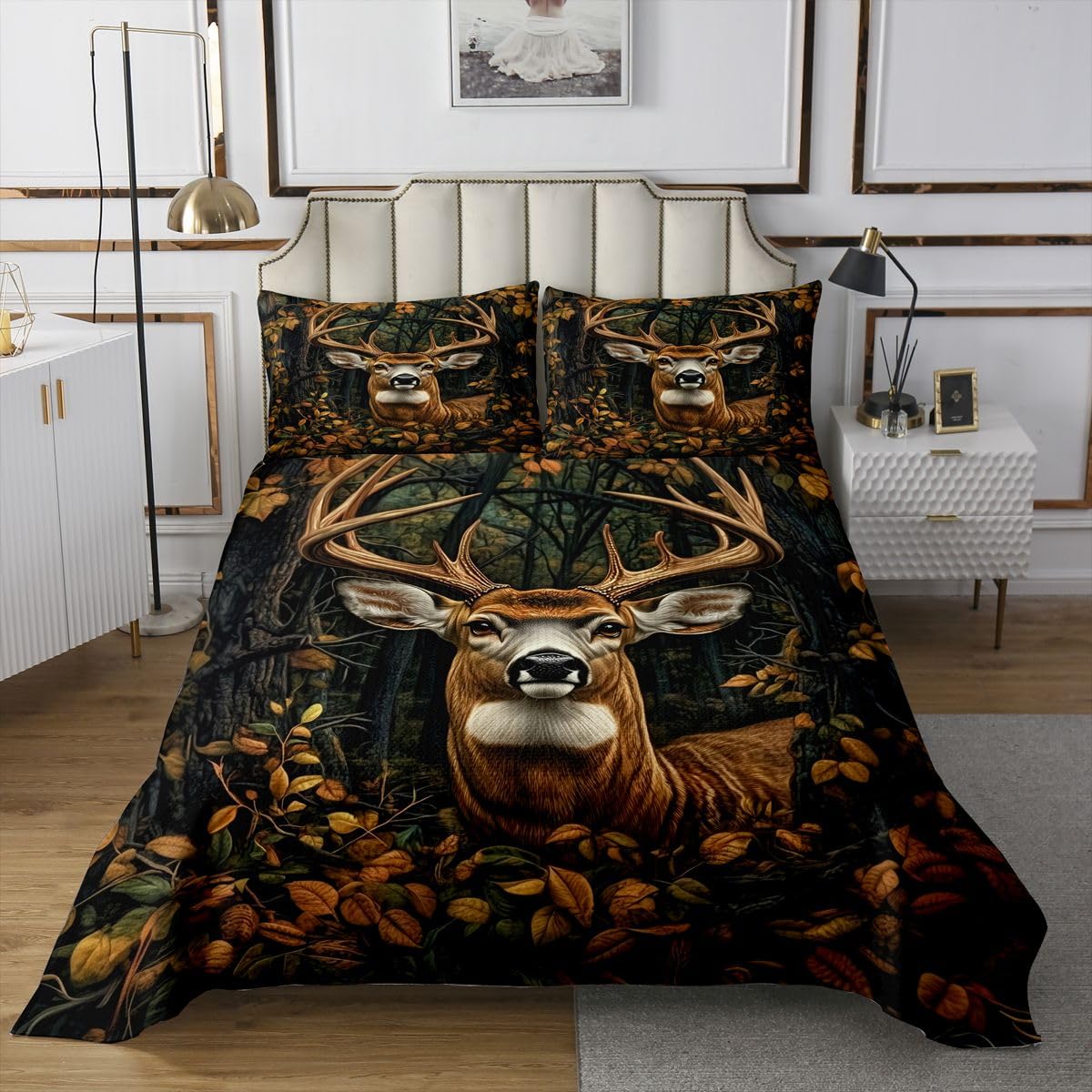 Homemissing Cervo Copriletto 260x240cm caccia pesca per ragazzi ragazze camuflaggio camuflaggio Trapuntato camera decorazione traspirante morbido leggero 3 pezzi