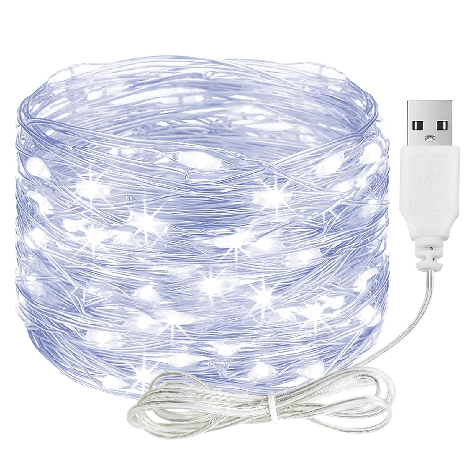 ALEGRE LED Fairy Lights with USB, 10 m, 100 LED Copper Wire Fairy Lights with Plug, Waterproof, Cool White Fairy Lights, Indoor and Outdoor, Fairy Lights LED for DIY Wedding Decoration, Christmas