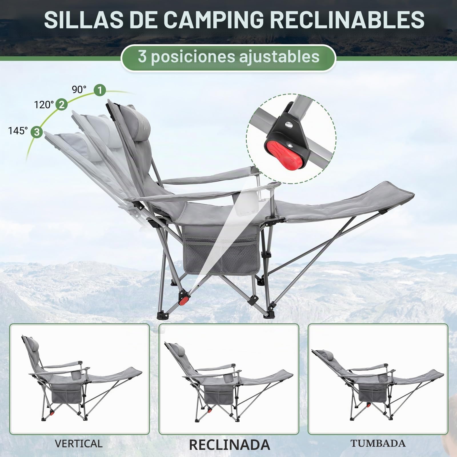 #WEJOY Sillas reclinables plegables ajustables con reposapiés desmontable, soporte para tazas, ligera, portátil, acolchada, reclinable, para playa, jardín, juego de 2 unidades