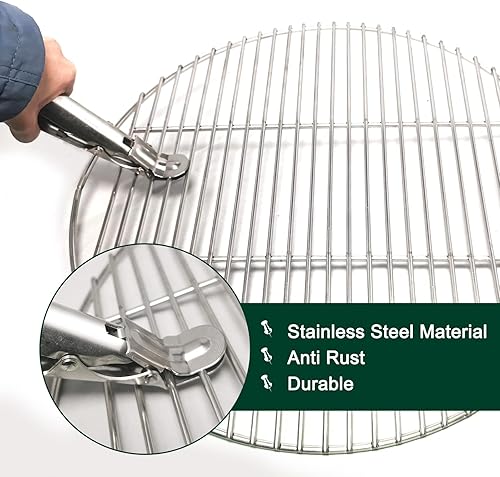 Miniatura 2 de Agarre elevador de rejilla de parrilla, agarrador de rejilla de acero inoxidable, herramienta elevadora de parrilla para huevo verde grande, Kamado