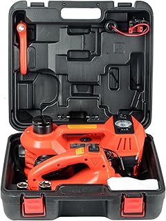 Dzanken Electric Jack 12 V 5T 3 in 1 Set Hydraulic Impact Wrench Scissor Lift Car Tyre Inflator Pump with LED Light (Orange A)