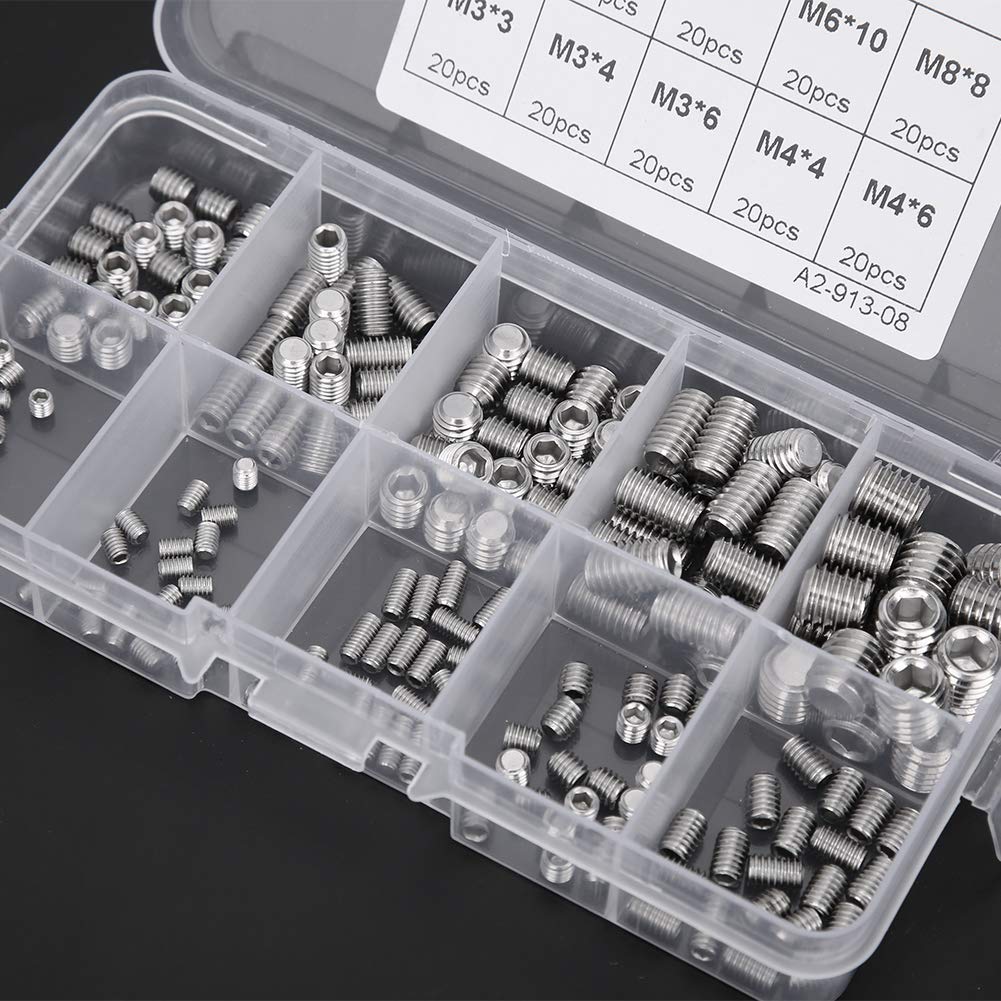 666Pcs Stainless Steel Set Screw Assortment - M2 M3 M4 M5 M6 M8 Hex Socket Grub Screws With Wrenches