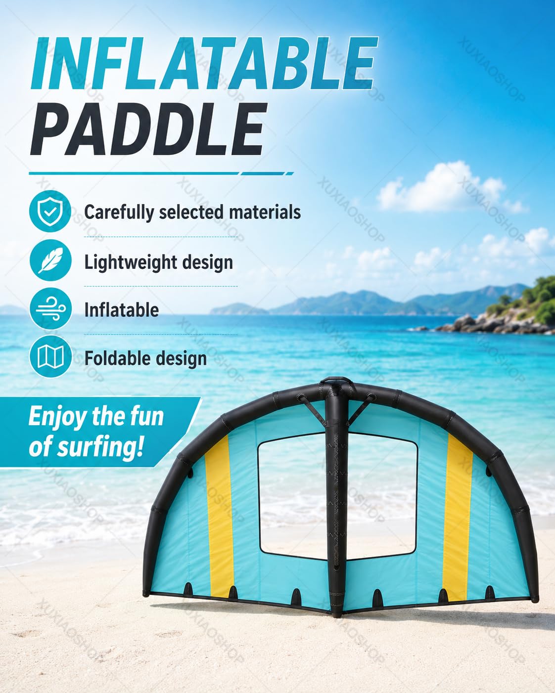 Vela de Surf Hinchable con Ventana para Wing Foil 4m2 | Incluye mochila, bomba y leash; para adultos en wingfoil, wingsurf y SUP durante viajes a playa, lago o bahía