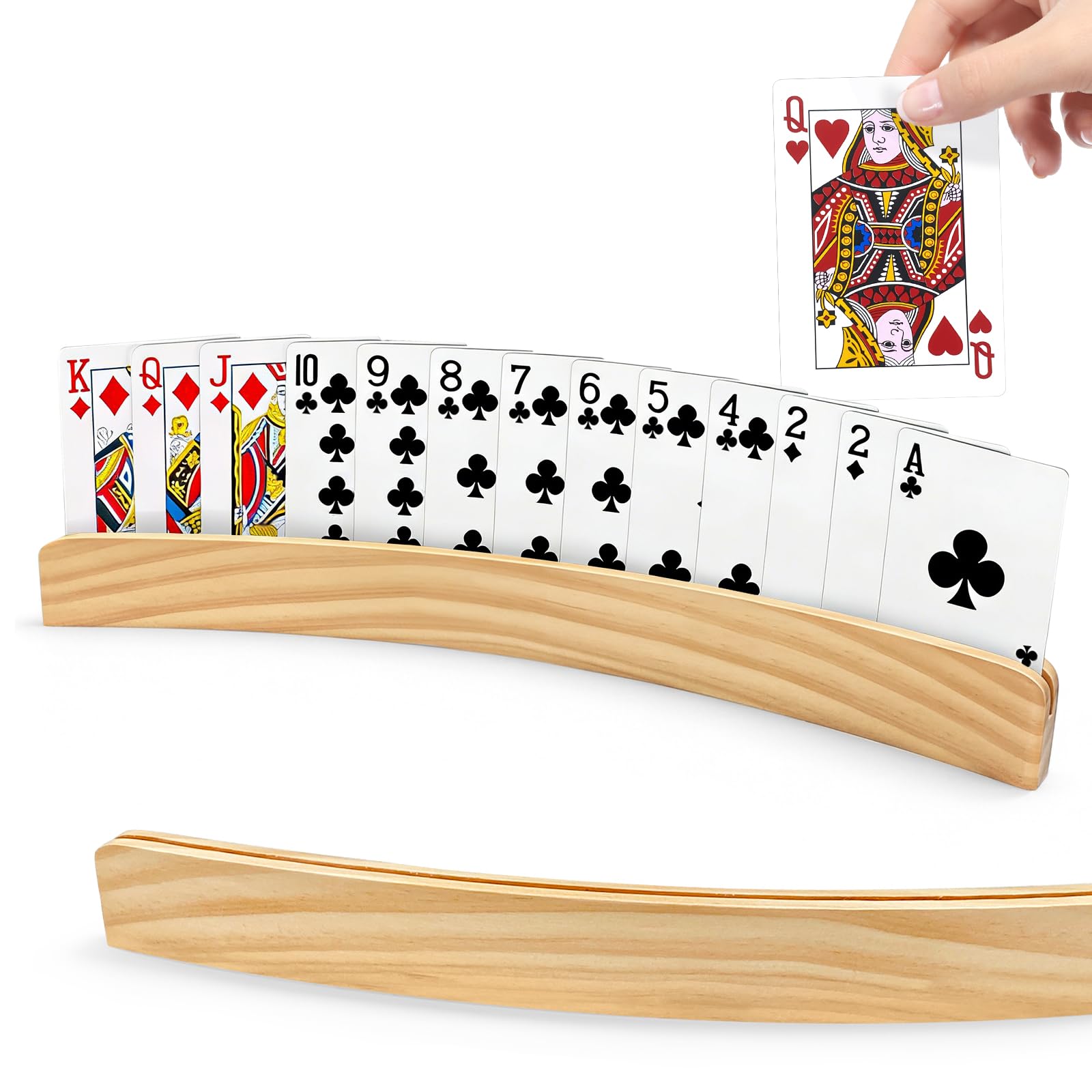 2 Piezas Soporte para Naipes de Madera 33cm, Playing Card Holder, Soporte Cartas Manos Libres, Apto Adultos y Personas Mayores (Amarillo)