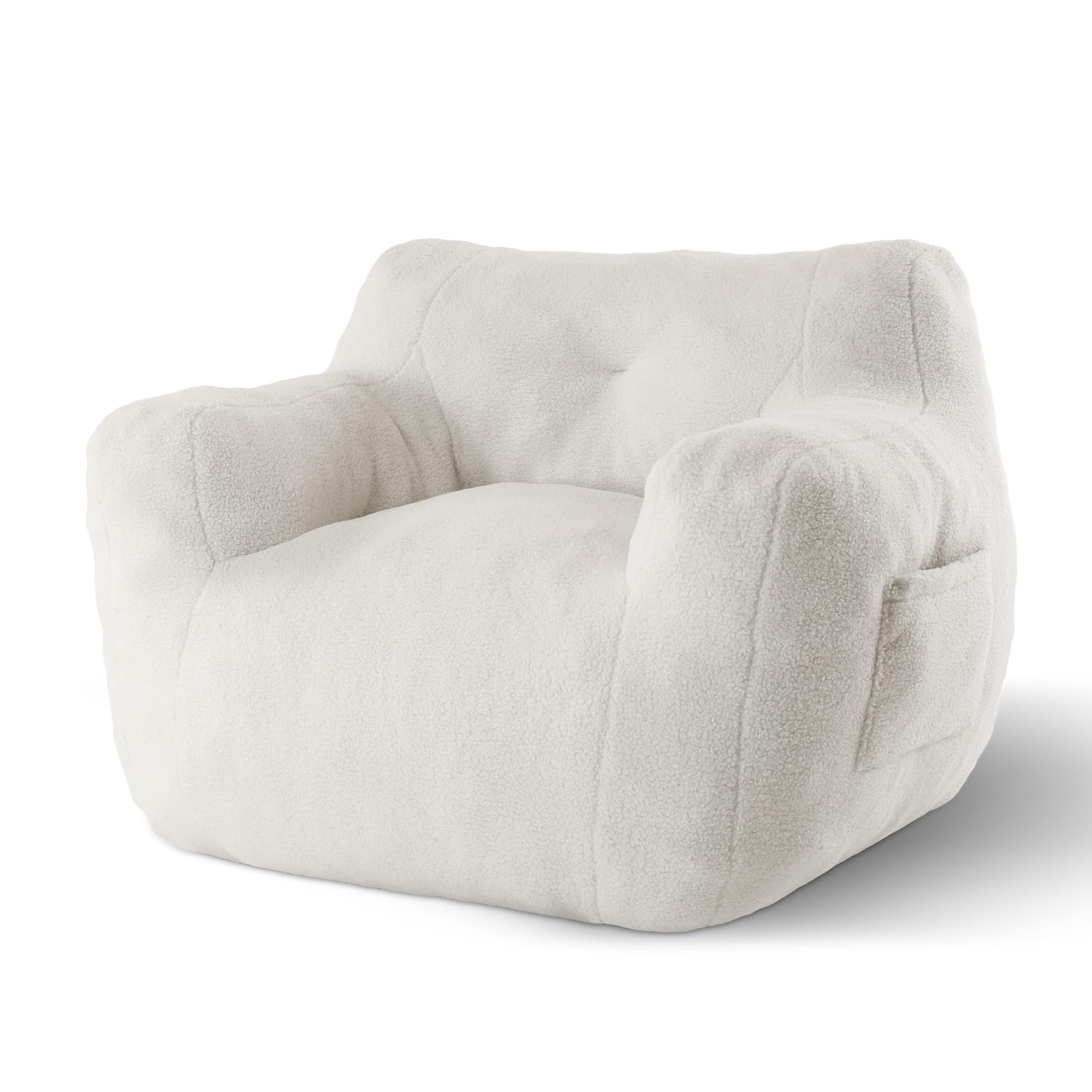 COCONINO WJ Bean Bag Chair, Adult Bean Bag Chair for Living Room, Big Beanbag Chair, Comfy Stuffed Beanbag Chair for Adults with Filling (Teddy Fabric in Ivory)