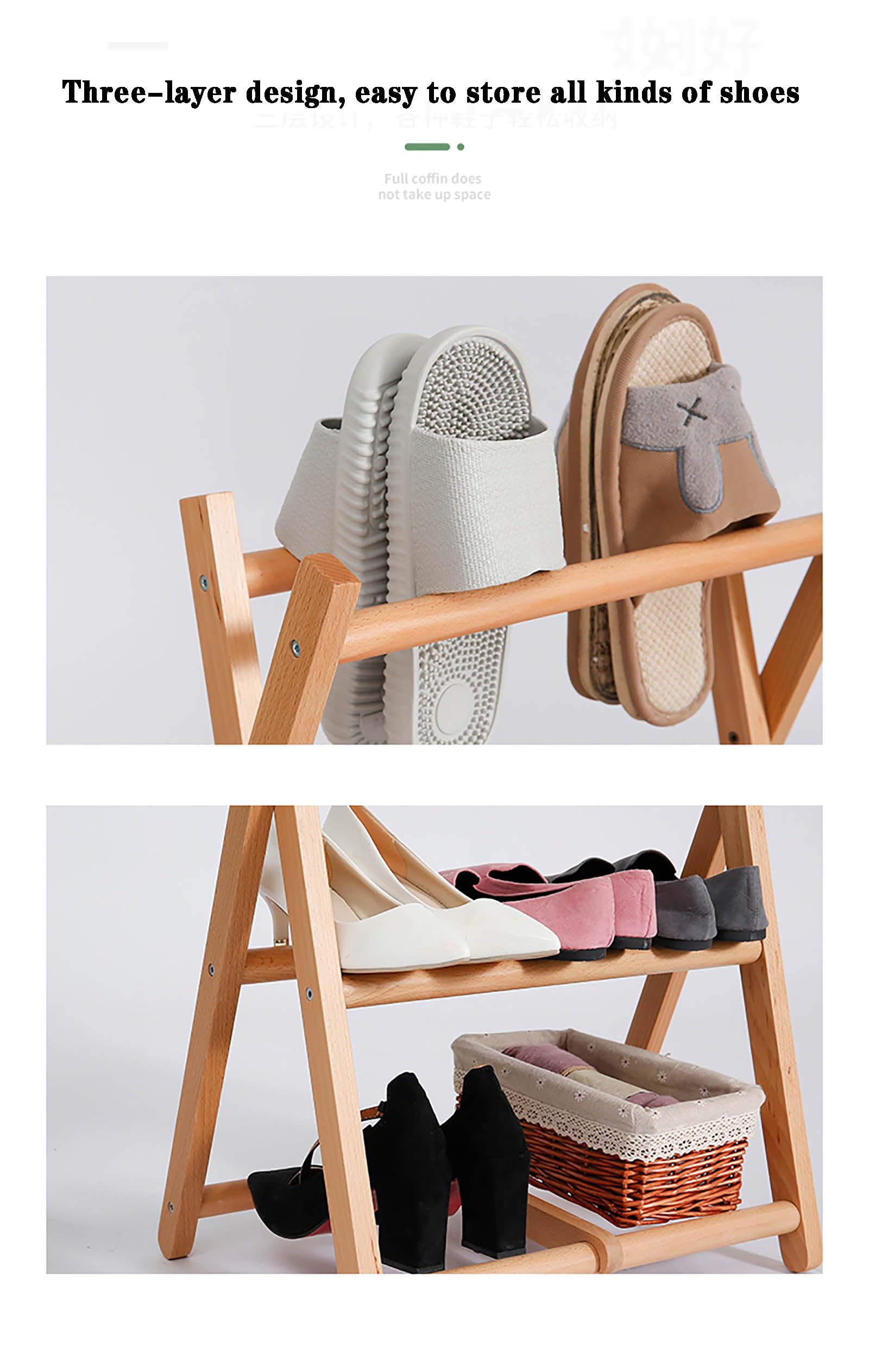 Semplice Porta Pantofole in bambù, Auto-Pieghevole, Multifunzionale, Scaffale per Scarpe Indipendente, Multi-Livello per Soggiorno, Corridoio, Camera da Letto, Noce, 19,7