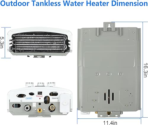 Miniatura 5 de Calentador de agua portátil sin tanque de propano  6L 1.58GPM RV bajo demanda, gas caliente, pantalla digital al aire libre, calentador de agua para