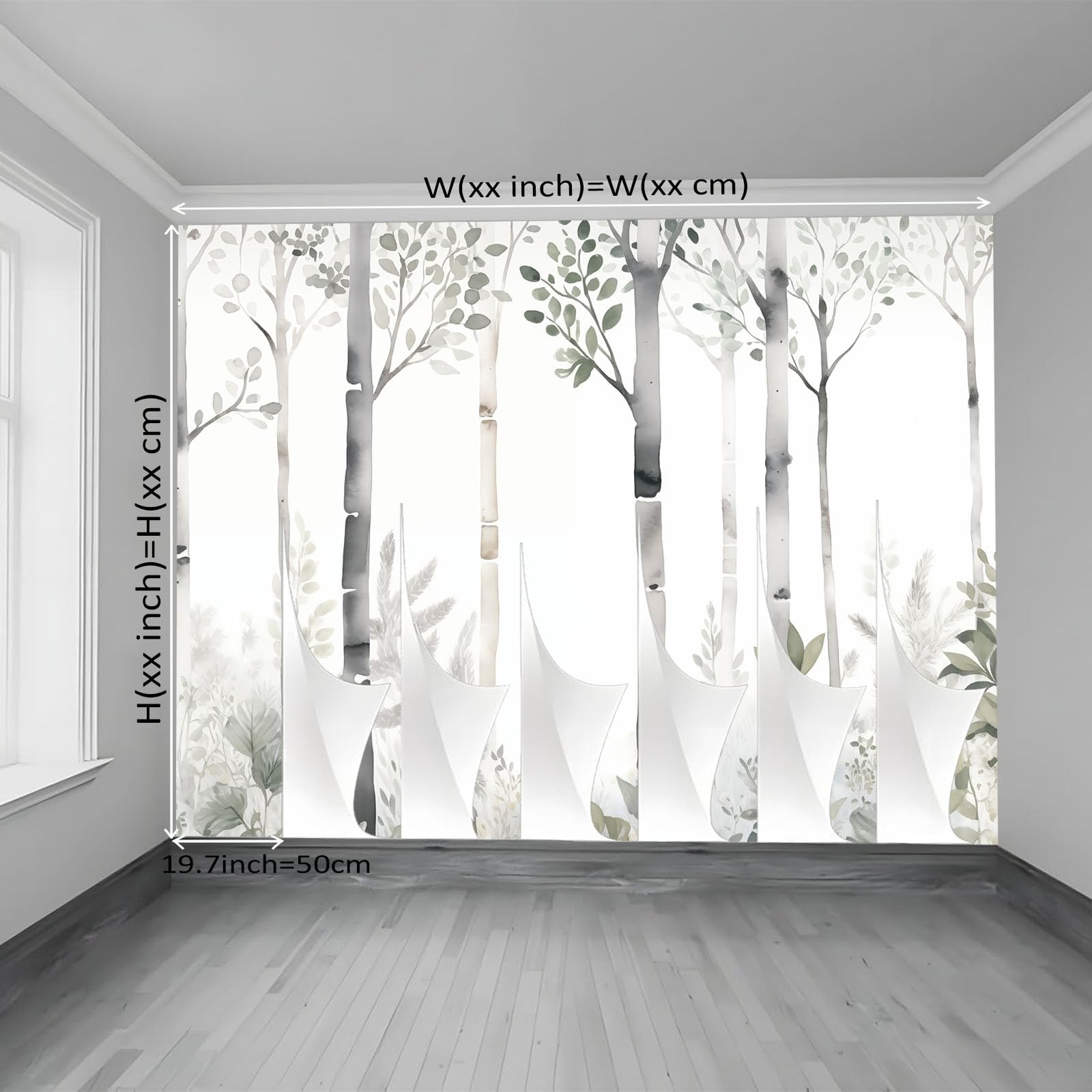 Akwarela Tapeta Ścienna 400 x 280 cm - Brzozowy Las Rośliny Tapeta Szary Sztuka Mural Dekoracja Do Jadalni Salonów Pokojów Salonu Sypialni Biura Salon