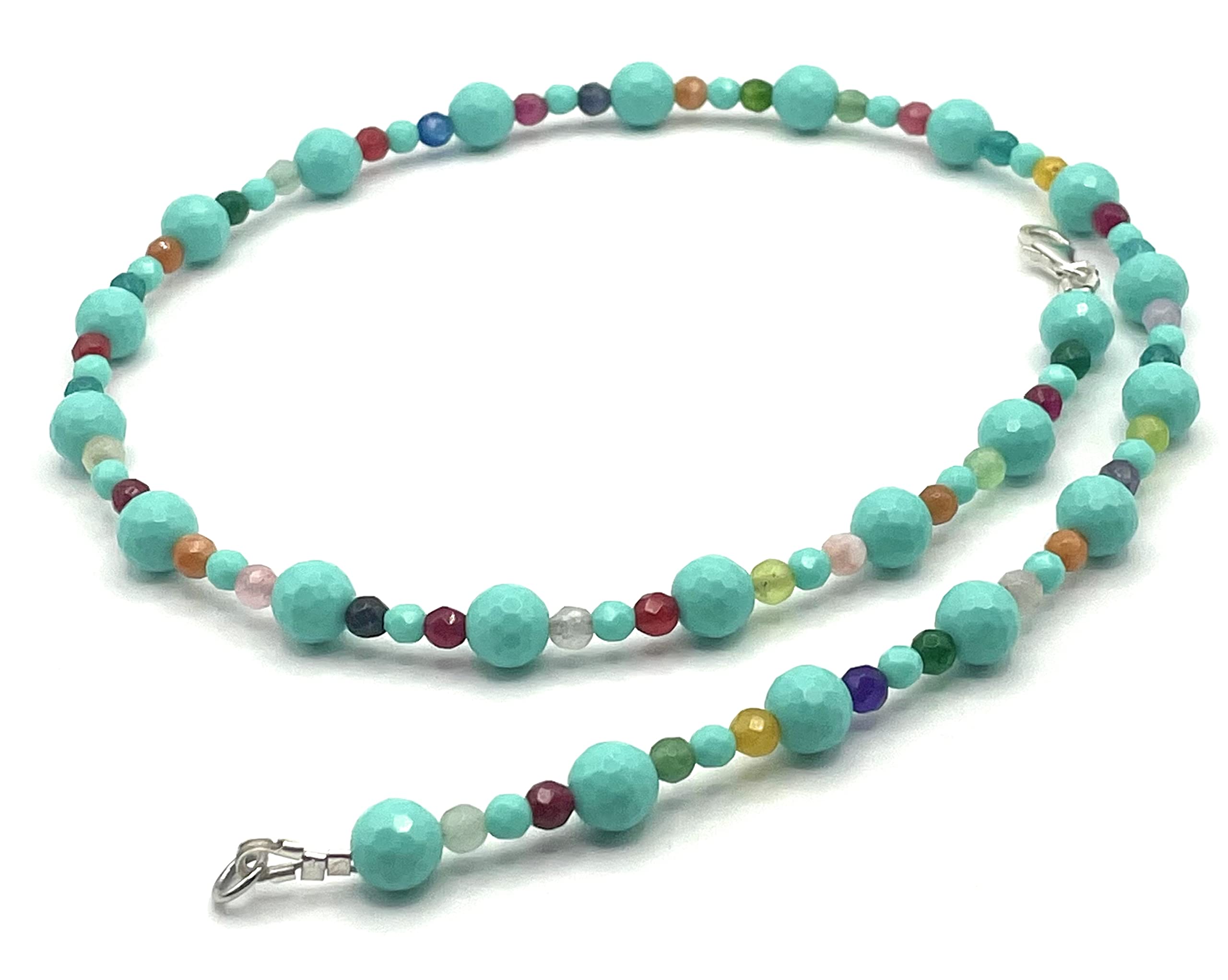 Collana con Turchersi e Giada Colorata, Girocollo in Argento 925, Gioielli Boho, Bijoux Estate, Pietre Dure Naturali, Made in Italy