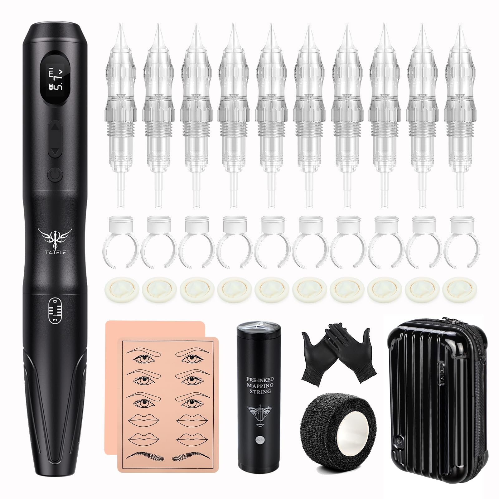 TATELF S20 Máquina de Microblading Inalámbrica – Rotulador Recargable con 10 Agujas – Kit para Cejas Ombre Powder Brows, Labios y Eyeliner Microshading