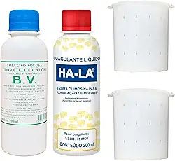 Kit Coalho Líquido Ha-la Coagulante + Cloreto de Cálcio BV + 2 Formas Queijo Minas Frescal 500g Fazer Queijo Caseiro