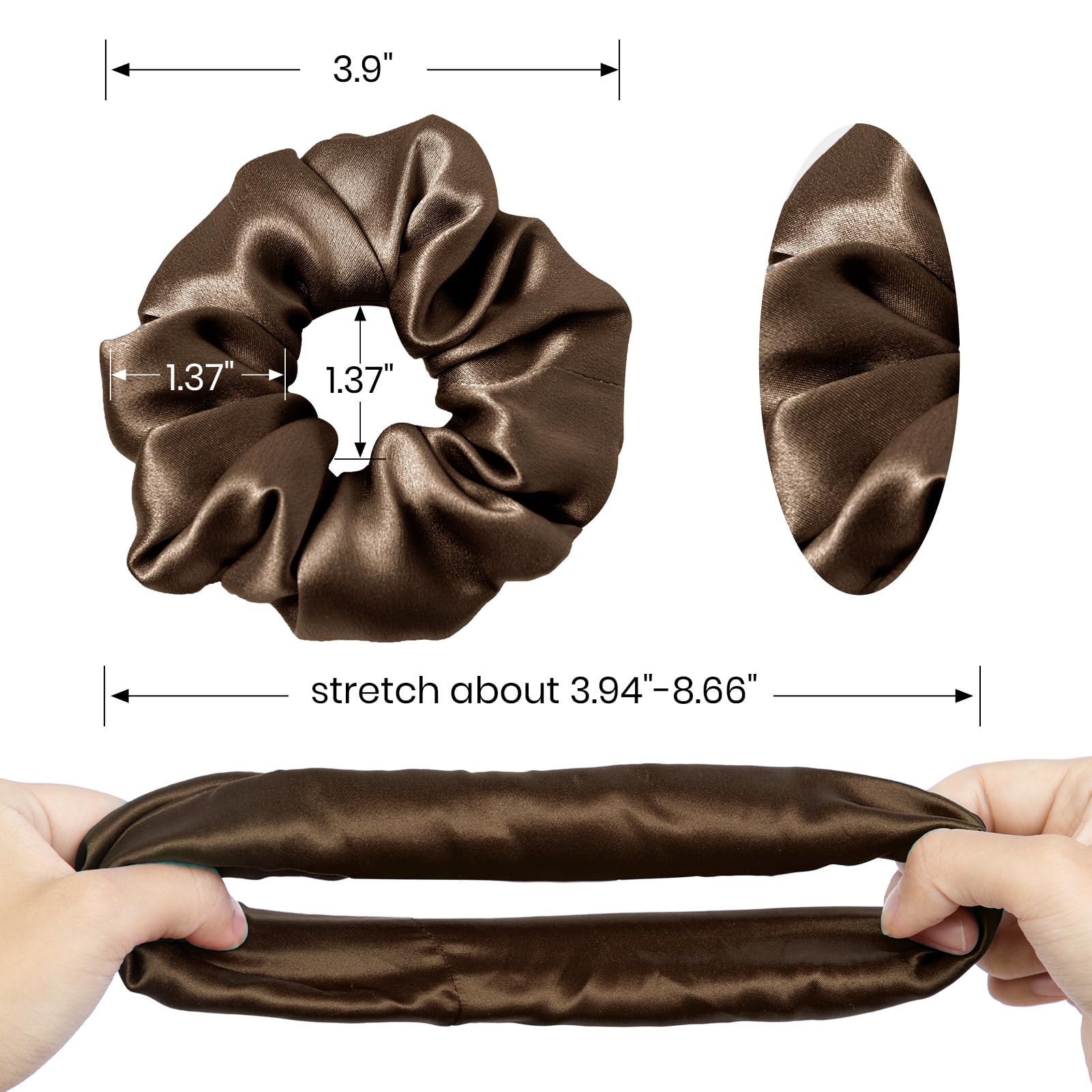 LILYSILK Women's 100% Silk Hair Scrunchies Ladies Elastic Hair Tie Bobbles Ponytail Holders for All Hair Type and Conditions and Preventing Hair Frizz Breakage Loss,Chocolate 2pcs - Image 2