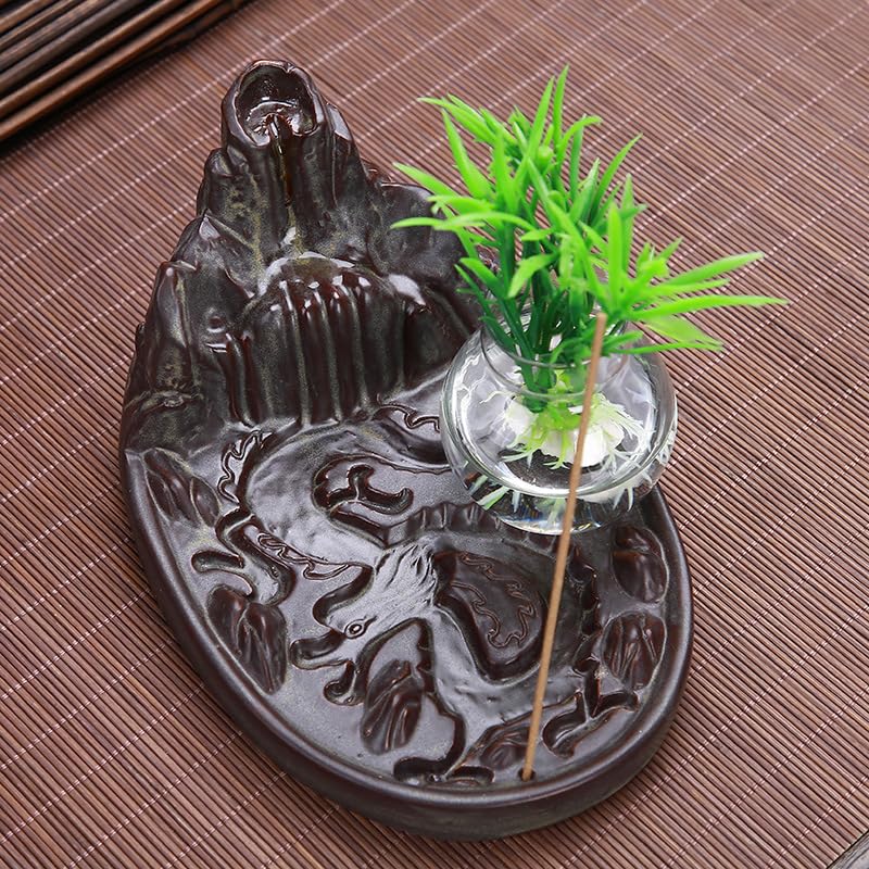 Quemador de Incienso de Reflujo Quemador de Incienso de Cono de reflujo, con pequeño Cilindro de Vidrio, decoración Creativa for el hogar Cascada de Incienso de Adorno de Aromaterapia