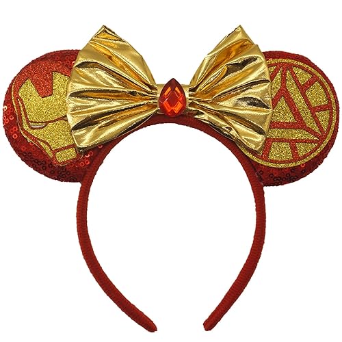 ZHENNAN Diademas de orejas de ratón para mujeres y hombres, bonitos lazos de IronMan con purpurina para niños y niñas, decoraciones de fiesta de