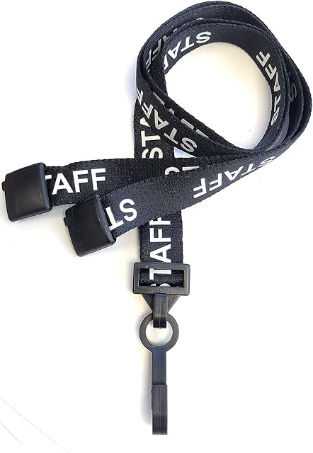 PCL Media ltd® Black Staff Neck Strap Lanyard ID Card Holder with Plastic Clip and Safety Breakaway Catch - (Pack of 5) Staff Lanyard