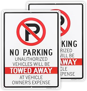 2 Pack No Parking Unauthorized Vehicles Towed Away At Vehicle Owner's Expense Sign, 14"x 10" .040 Rust Free Aluminum – Reflective, UV Protected and Weatherproof