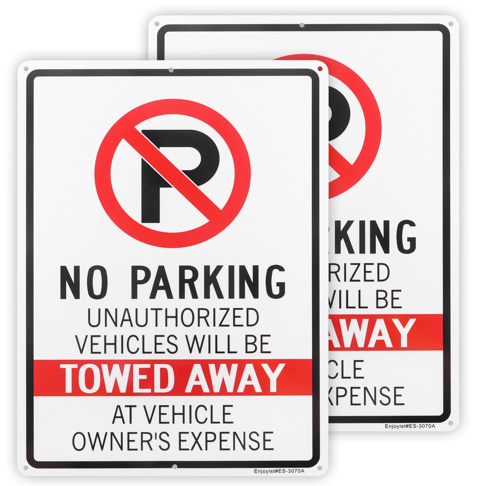 2 Pack No Parking Unauthorized Vehicles Towed Away At Vehicle Owner's Expense Sign, 12"x 8" Rust Free Aluminum – Reflective, UV Protected and Weatherproof