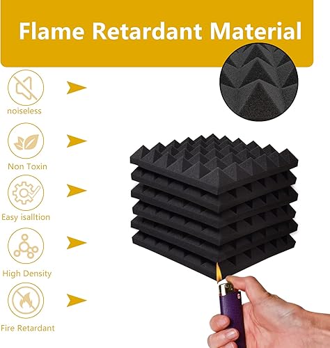 Miniatura 4 de Ikaufen Paquete de 48 paneles de espuma acústica diseñados pirámide, paneles de espuma acústica a prueba de sonido de 12 x 12 x 2 pulgadas, paneles