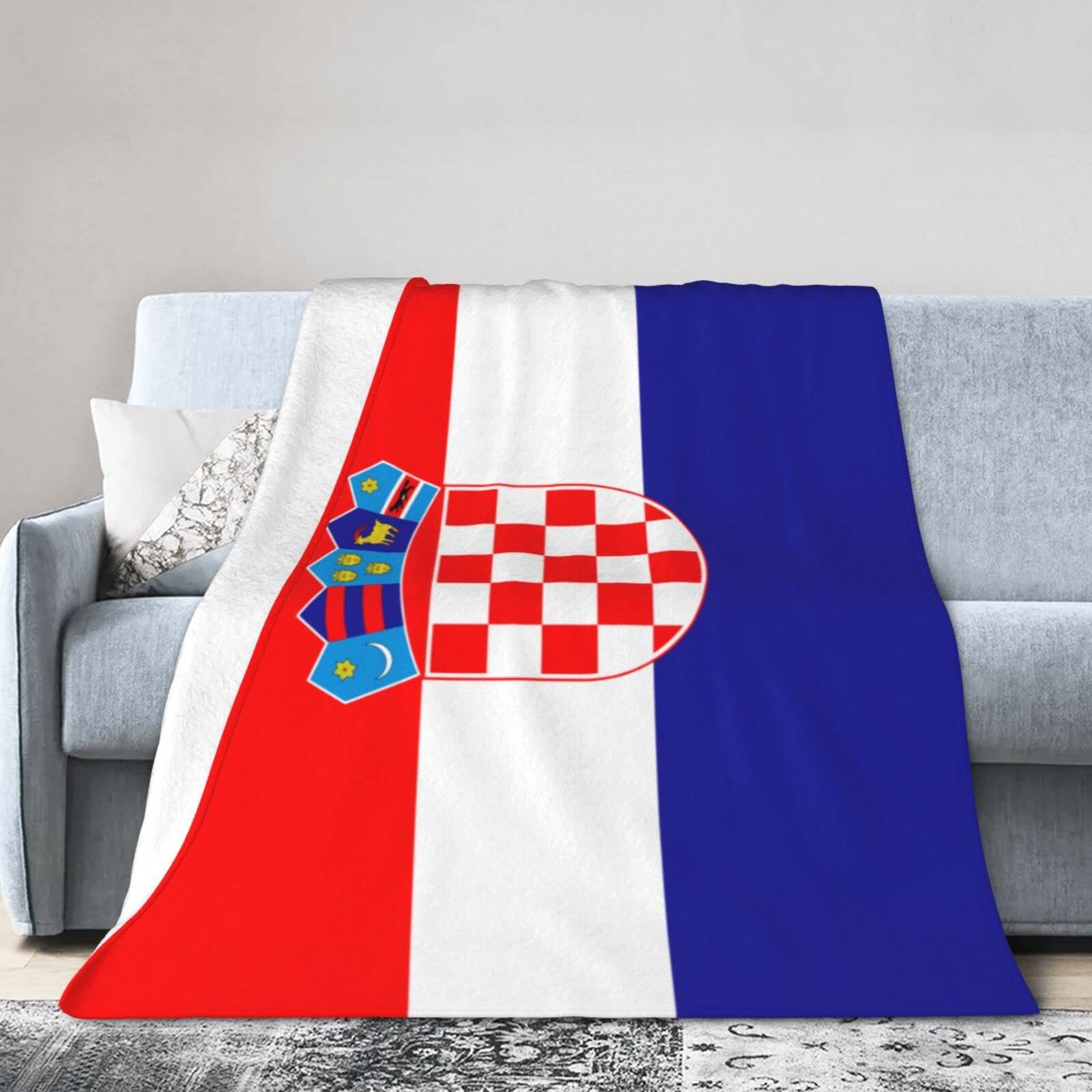 Melbrakin Croatia Flag Blanket Throw Blanket Flannel Fleece Blanket Soft Fuzzy Lightweight Blanket For Sofa Bedroom Couch 50"X40"