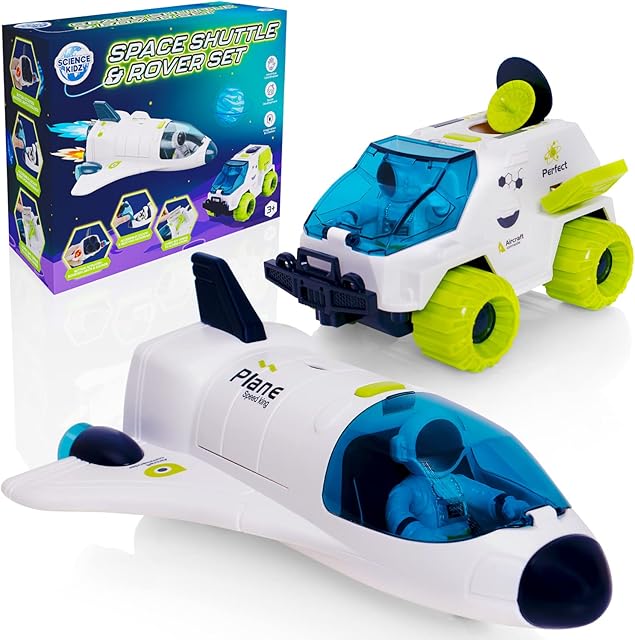 Science Kidz Space Shuttle & Rover Car Set - Space Rocket Toys For Children - Space Toys For 3, 4, 5 Year Olds - Outer Space Toys For Kids - With 2 x Astronauts & Batteries Included