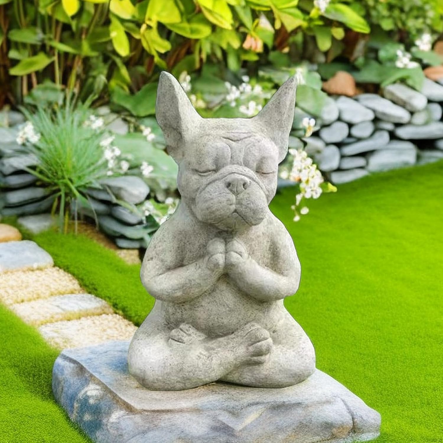 Abanidet Meditation French Bulldog Statue Zen Garden Decor