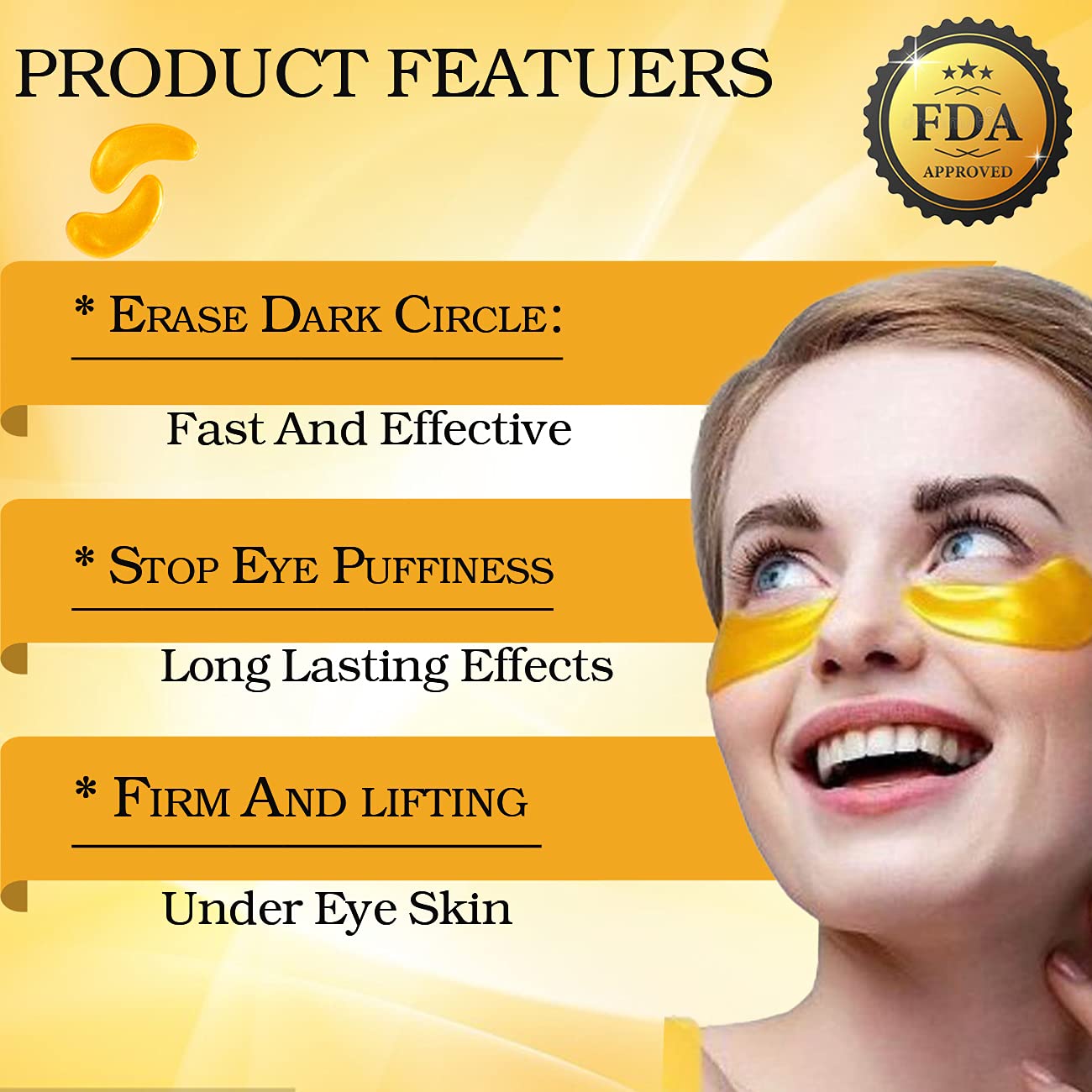 24K Gold Eye Mask– 20 Pairs Puffy Eyes and Dark Circles Treatments Look Less Tired and Reduce Wrinkles and Fine Lines Undereye, Revitalize and Refresh Your Skin : Beauty & Personal Care