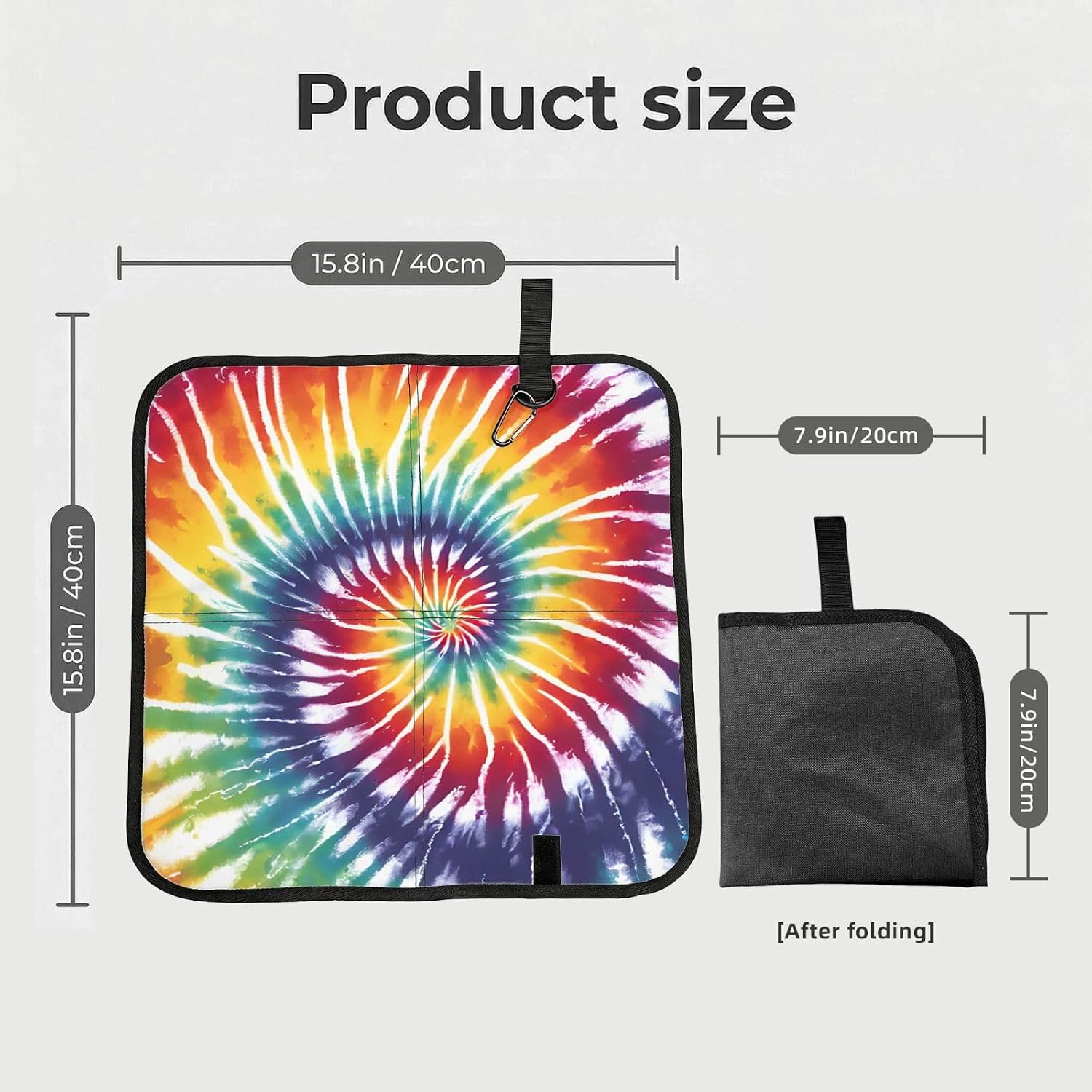 (Tie Dye Rainbow) Sitting Pad Foldable Seat Cushion Lightweight Camping Seat Mat with Hook for Outdoor Hiking Picnic Camping