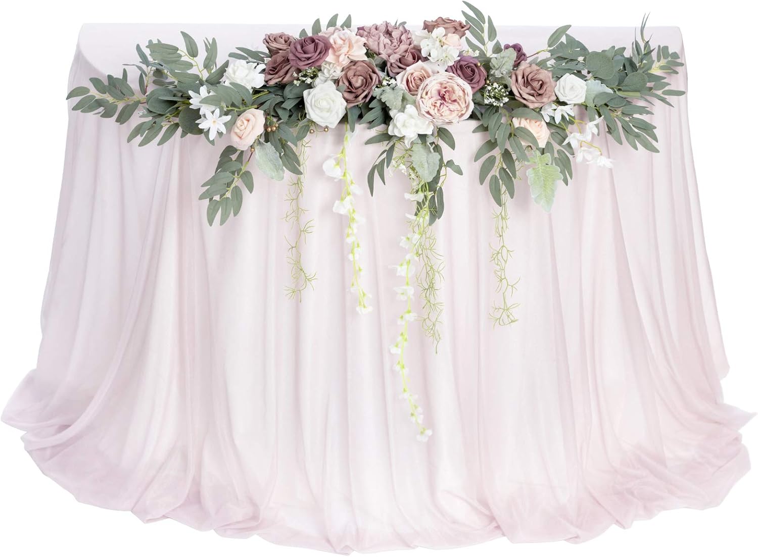 Ling's Moment Dusty Rose Artificial Headtable Flower Swag Floral Arrangement Centerpiece for Wedding Reception Sweetheart Table Decorations Tablecloth Included