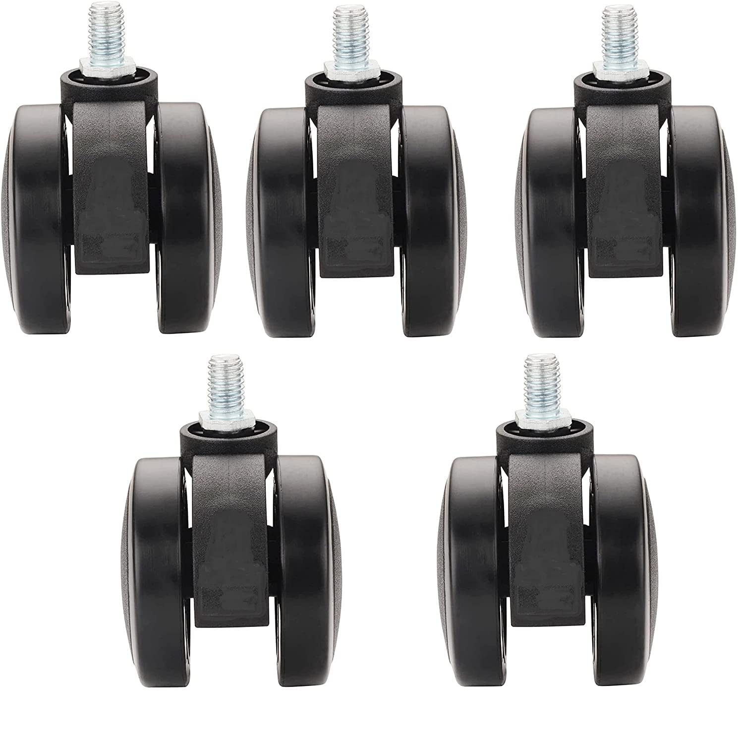 Threaded Twin Heavy Duty Alloy Black Caster Wheels Set of 5 Pcs for Revolving Chairs, Office Chair/Cafeteria Stool, and Other Revolving Products