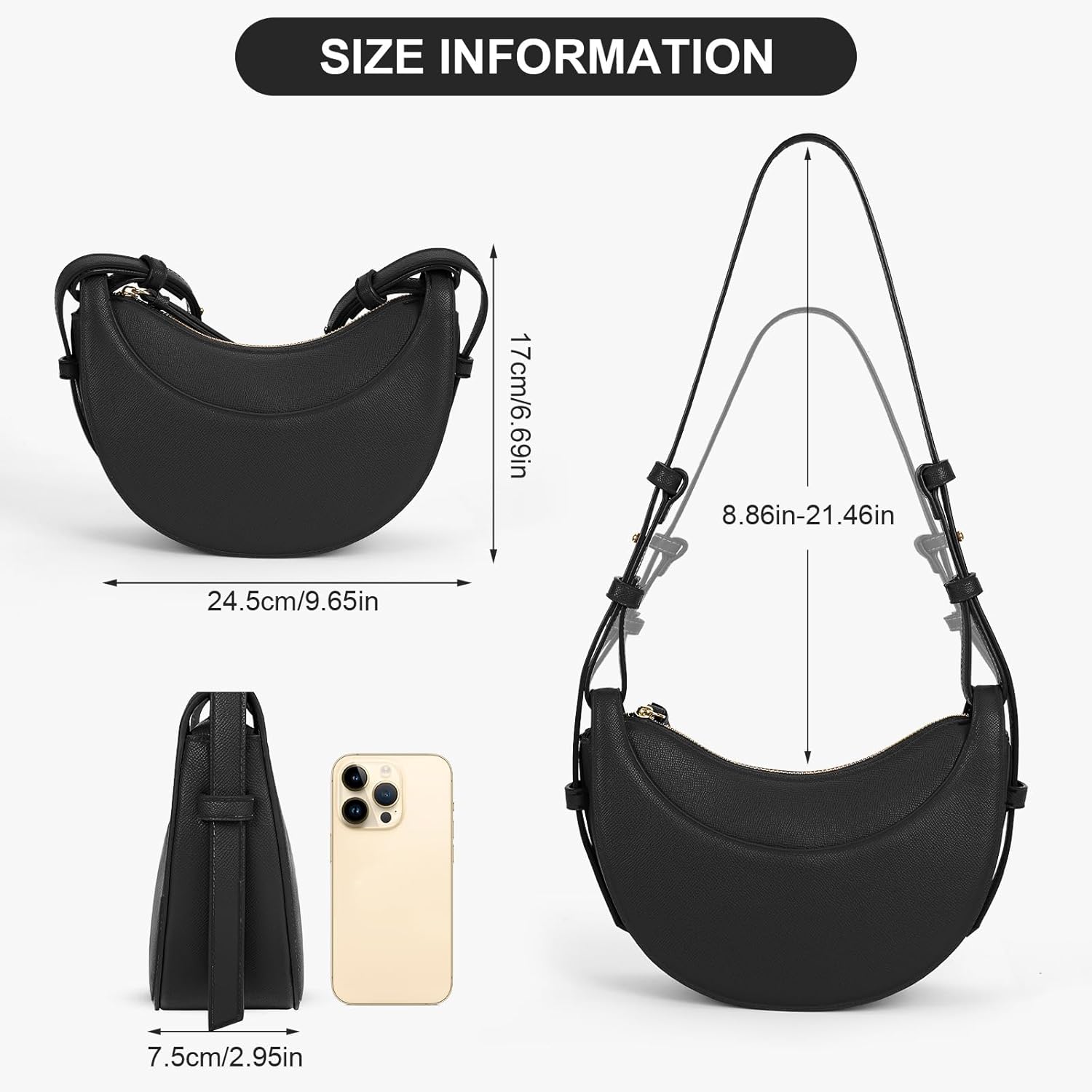 Faux Leather Saddle Bag for Women Shoulder Bag Crescent Purse Trendy Crossbody Purse Hobo Handbag - Image 6